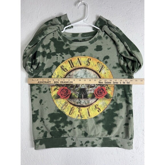Authentic Guns N Roses Sweatshirt Womens Medium Graphic Print Tie-Dye Green Camo - Picture 3 of 9